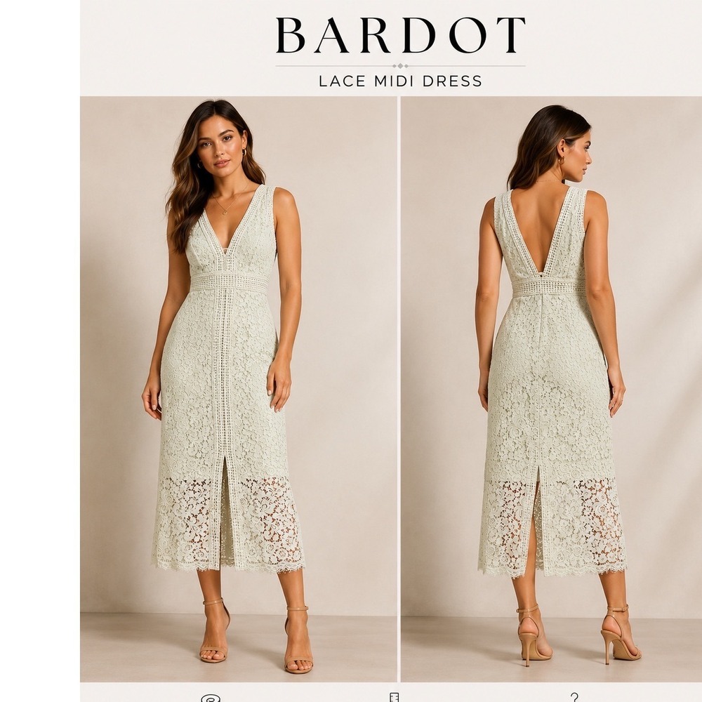 Bardot‎ Pistachio Lace Sheath Dress V-Neck Crochet Trim Midi Green NWT Size 8
